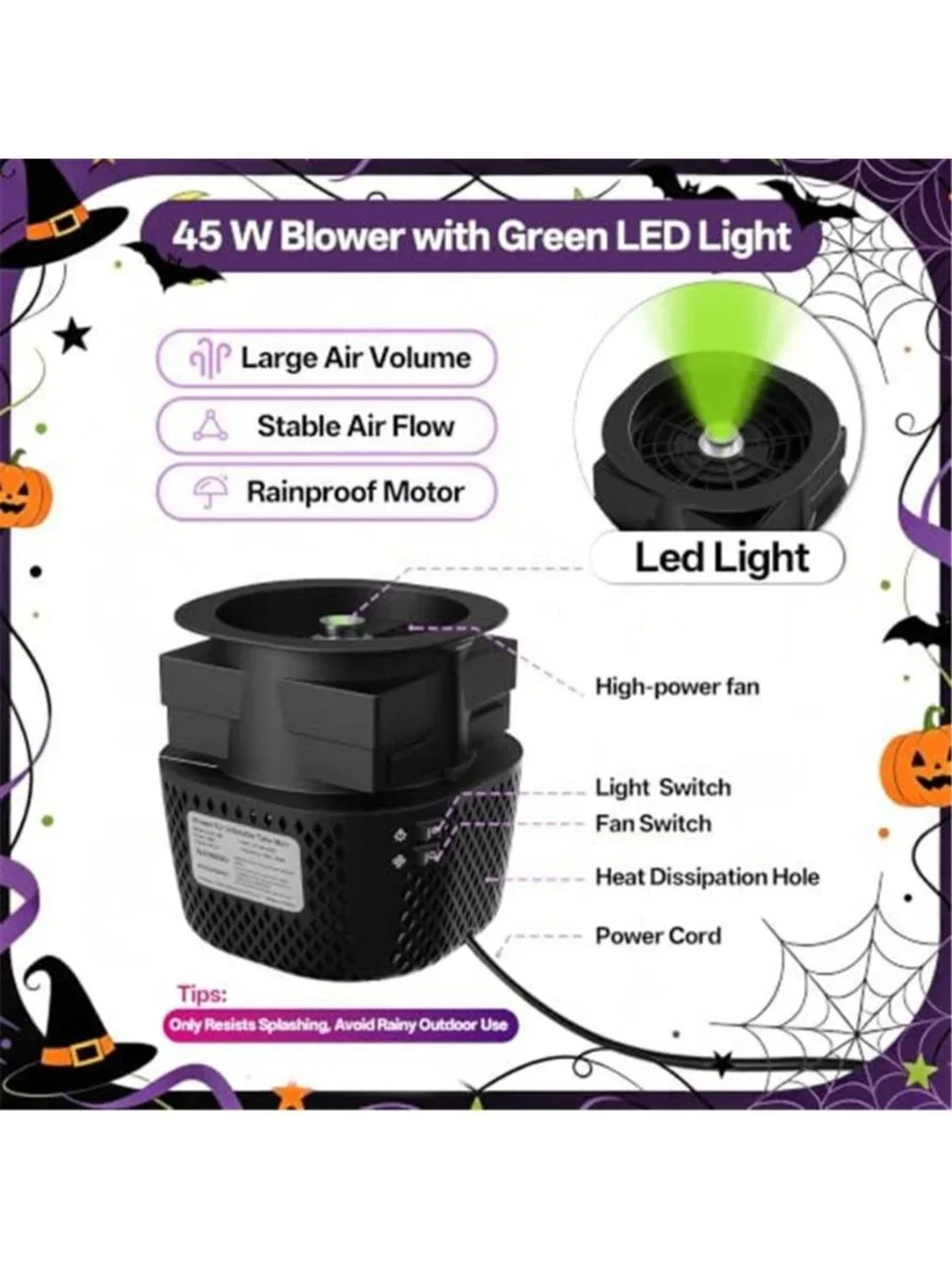 Halloween Witch Inflatable Tube Man 6ft,with 45W Blower+Green Spotlight